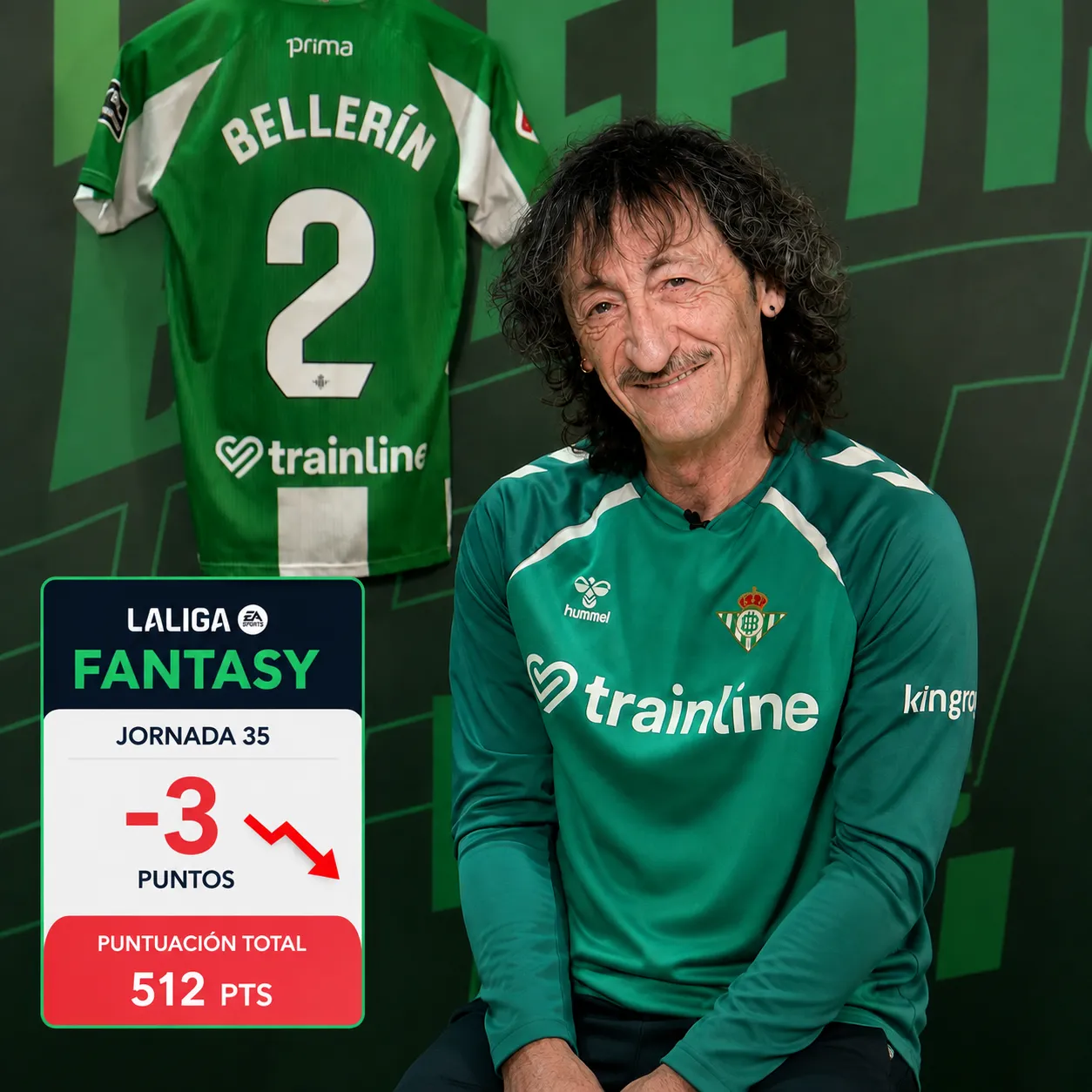 Tarjeta de LaLiga Fantasy con -3 puntos junto a una camiseta con el dorsal 2