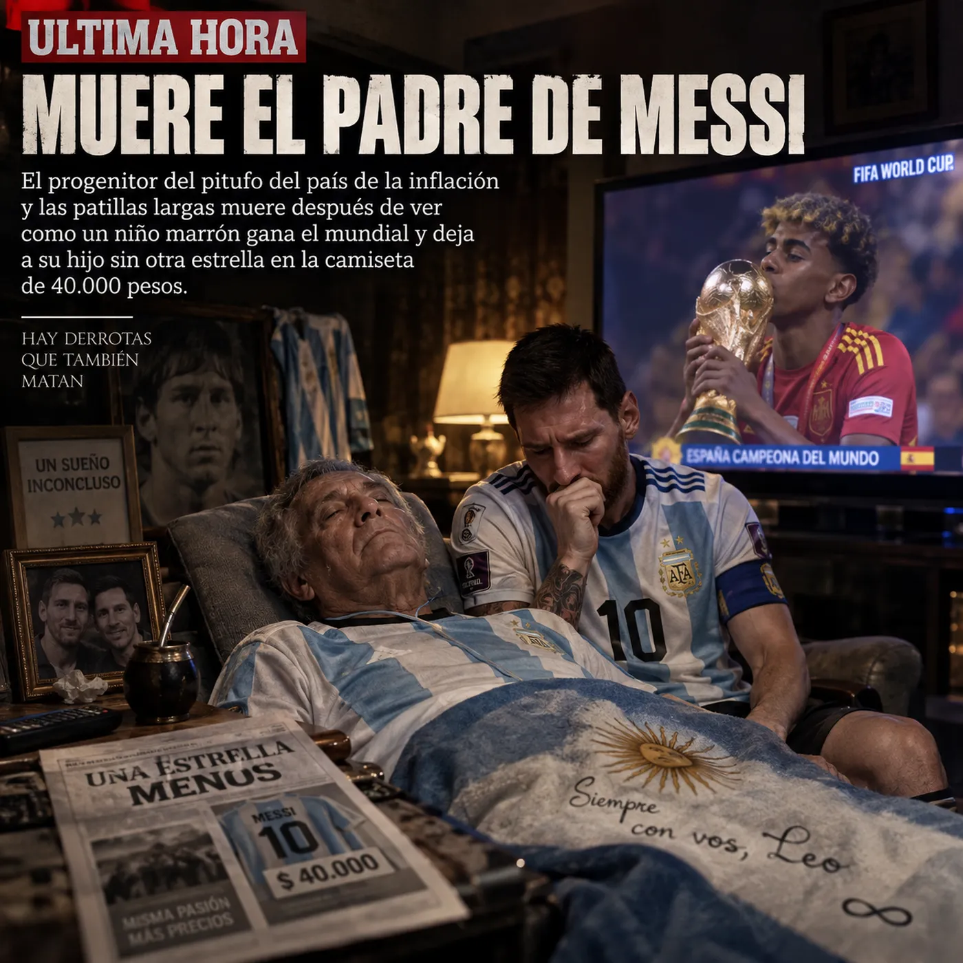 Montaje de portada con el titular muere el padre de Messi